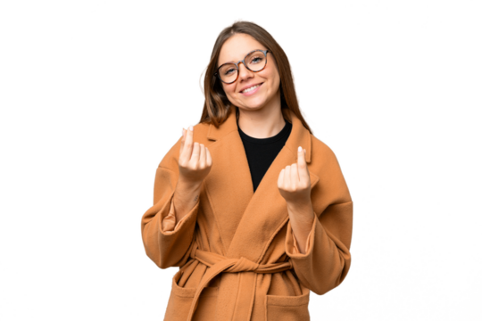 Young blonde woman over isolated chroma key background making money gesture