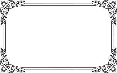 Ornate rectangular frame with decorative scrollwork and elegant corner embellishments, a classic graphic design element for various uses.