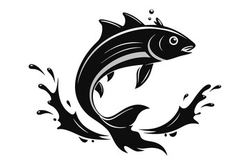 jumping fish silhouette with water splash