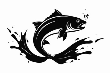jumping fish silhouette with water splash