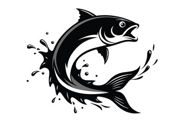 jumping fish silhouette with water splash