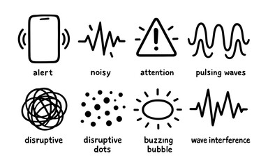 Minimalist icons of communication and sound alerts for digital interfaces