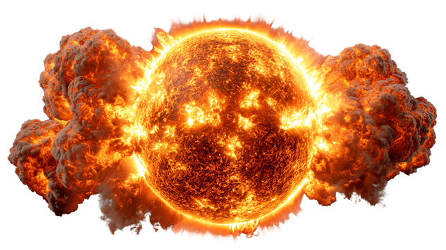 A vibrant illustration of the sun with intense flames and glowing energy, showcasing the dynamic nature of our star against a dark background.