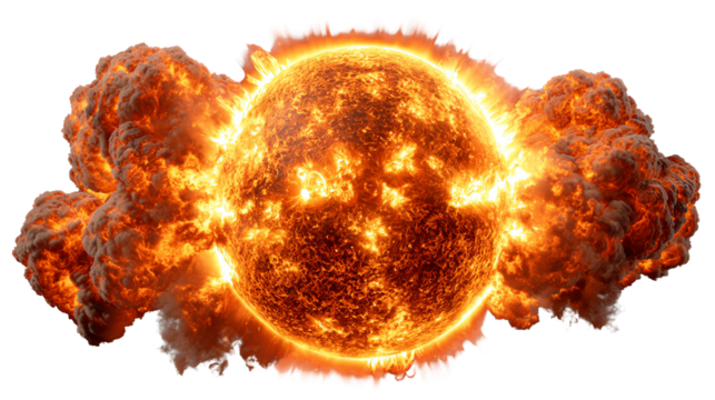 A vibrant illustration of the sun with intense flames and glowing energy, showcasing the dynamic nature of our star against a dark background.