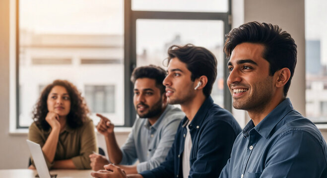 Multiethnic young professionals meeting laptop engagement listening - Powered by Adobe