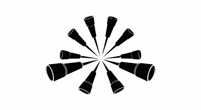 Abstract radial pattern of black pipette tips on a white background, symbolizing science and precision.