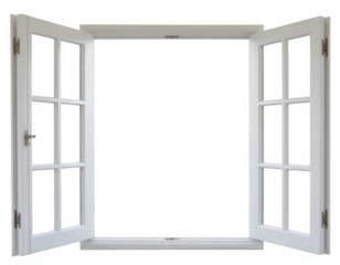 White casement window open isolated on a transparent background