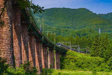 レンガ造りの鉄道橋（JR上越線、毛渡沢橋梁）
