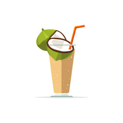 A_Simple_flat_2D_icon_of_a_coconut_drink_isolated_on_a_white, simple illustration with EPS format design, simple flat 2D icon, minimalist design, clipart