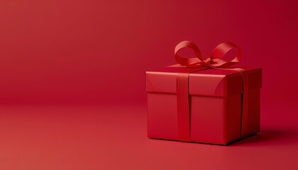 Luxuriously Wrapped Christmas Gift Box with Velvet Ribbon on Rustic Wooden Surface