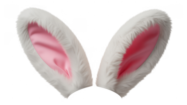White fluffy bunny ears with pink inner isolated on a transparent background