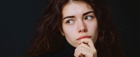 Young woman biting her lower lip lost in thought like a cat stalking shadows.
