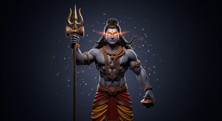 Fototapeta premium Kaal Bhairava Powerful 3D Render. Mystic Blue Aura Artwork.