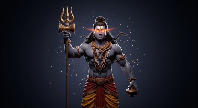 Kaal Bhairava Powerful 3D Render. Mystic Blue Aura Artwork.