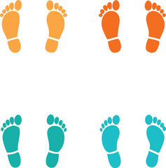 A colorful illustration depicting a sequence of footprints in orange and teal hues