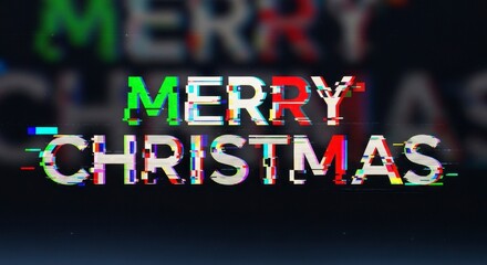 Merry Christmas Glitch Text Digital Holiday Banner.