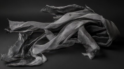 Fototapeta premium Dark textile with frayed edges threatening to unravel in dramatic studio lighting