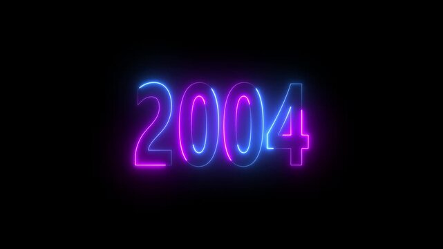 Glowing Neon 2004 Text Against Black Background year numbers