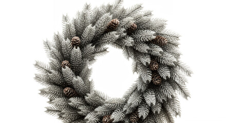 Elegant silver christmas wreath with pine cones for holiday decoration design on transparent background