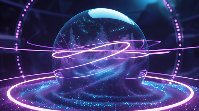 Futuristic glowing orb encased in energy field