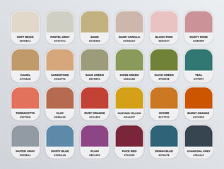 Boho color codes shades guide palette catalog with color names
