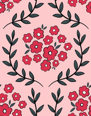 floral seamless pattern with detailed hand-drawn blossoms and leaves in shades of pink for bold decorative print projects.