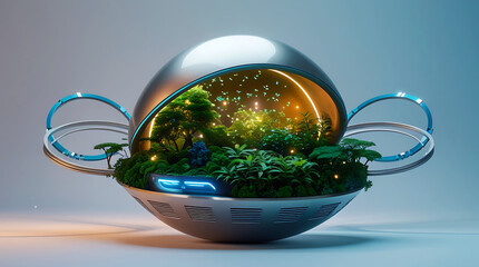 Futuristic biodome egg with lush green interior
