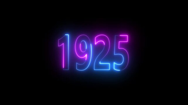 Neon glowing numbers 1925 in blue and pink on black background light