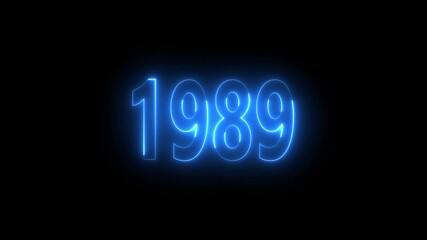 Neon glowing year 1989 in blue on black background light