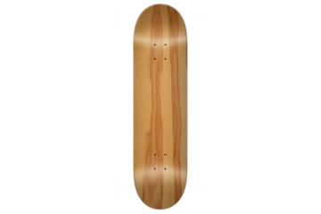 Wooden skateboard deck with natural grain isolated on a transparent background