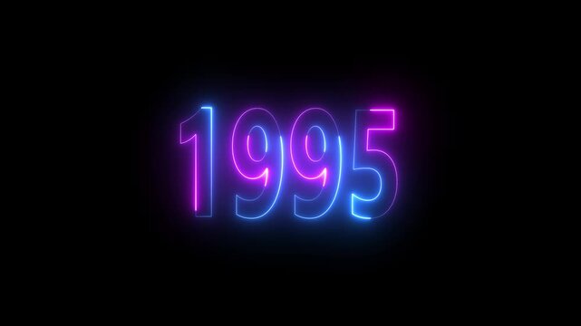 Neon glowing year 1995 in pink and blue on black background light