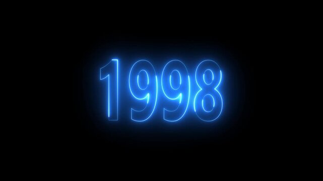 Bright Blue Neon 1998 Number Illuminated on Black glowing text