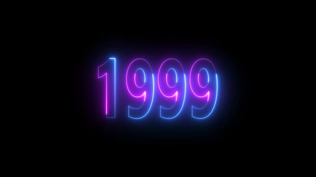 Neon 1999 Text with Pink and Blue Glow on Black glowing number
