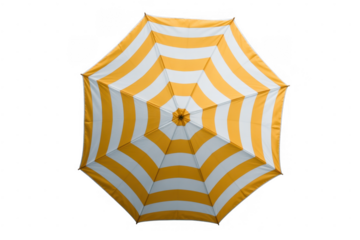 Yellow and white striped umbrella isolated on a transparent background