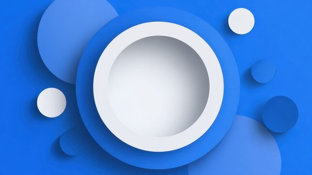 Abstract blue background with layered white and blue circles and spheres 3D render