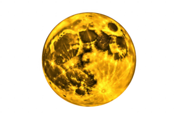 Yellow moon with dark craters isolated on a transparent background