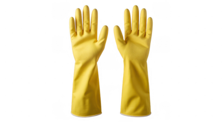 Yellow rubber gloves with textured grip isolated on a transparent background
