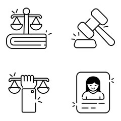 Set of Justice, Law and Fairness linear Icons 