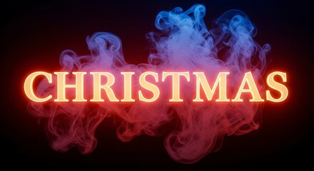 Christmas Glowing Word Red Blue Smoke Effect.