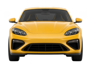 Yellow sports car front view isolated on a transparent background
