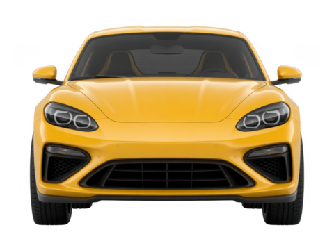 Yellow sports car front view isolated on a transparent background
