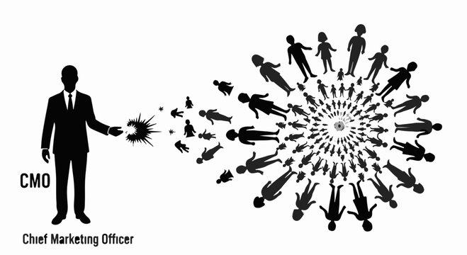 Chief Marketing Officer orchestrating a diverse team into a cohesive circle of collaboration.