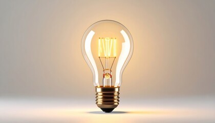 A glowing light bulb illuminates a minimalist background, symbolizing ideas and creativity with its vintage design and warm light.