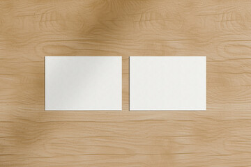 Blank Postcard Mockup Set on Wooden Desk &ndash; Two Horizontal Cards for Stationery Design