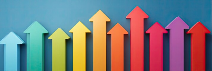 Colorful upward arrows against a gradient blue background
