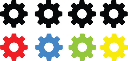 Colorful gear icons in a grid arrangement displaying various hues and shapes