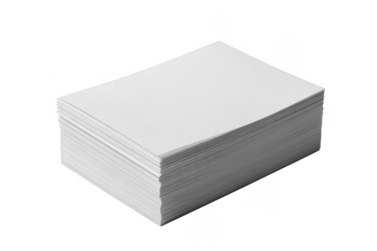 Stack of blank white paper cards isolated on a transparent background