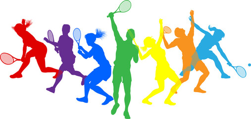 Naklejka premium Silhouette Tennis players set. Active sports people healthy players fitness silhouettes concept.