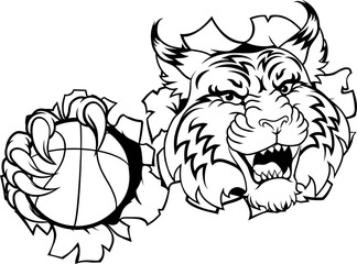 A wildcat or bobcat basketball ball team cartoon animal sports mascot