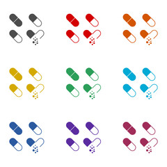 Medical pill icon set isolated on white background. Set icons colorful
